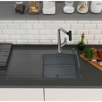 Кухонная мойка Roxen Vespa 560230-70RB PVD графит (с коландером и дозатором) - Изображение №3 — Chaika Market