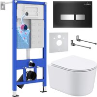 Унитаз подвесной Roxen Simple Compact в комплекте с инсталляцией StounFix Dual Fresh 6 в 1 965318 (кнопка: черное стекло) — Chaika Market