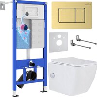 Унитаз подвесной Roxen Cube bidet в комплекте с инсталляцией StounFix Dual Fresh 6 в 1 968472 (кнопка: брашированное золото) — Chaika Market