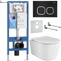 Унитаз подвесной Roxen Vine Tornado в комплекте с инсталляцией StounFix Dual Fresh 6 в 1 979015 (кнопка: черный матовый) — Chaika Market
