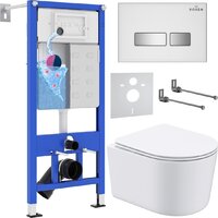 Унитаз подвесной Roxen Simple Compact в комплекте с инсталляцией StounFix Dual Fresh 6 в 1 964407 (кнопка: белое стекло) — Chaika Market