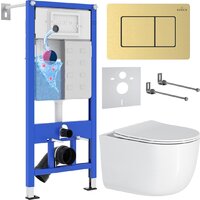 Унитаз подвесной Roxen Vortex в комплекте с инсталляцией StounFix Dual Fresh 6 в 1 968483 (кнопка: брашированное золото) — Chaika Market