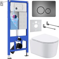 Унитаз подвесной Roxen Simple Compact в комплекте с инсталляцией StounFix Dual Fresh 6 в 1 963592 (кнопка: оружейная сталь) — Chaika Market