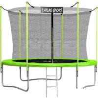 Батут Atlas Sport 252 см - 8ft (с лестницей, внутренняя сетка, зеленый) — Chaika Market