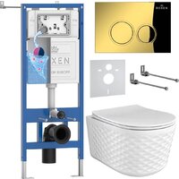 Унитаз подвесной Roxen Vine Tornado в комплекте с инсталляцией StounFix Dual Fresh 6 в 1 979013 (кнопка: золото глянцевое) — Chaika Market