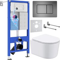 Унитаз подвесной Roxen Simple Compact в комплекте с инсталляцией StounFix Dual Fresh 6 в 1 954681 (кнопка: оружейная сталь) — Chaika Market