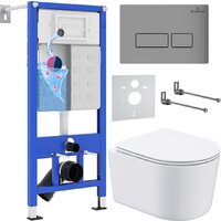 Унитаз подвесной Roxen Simple Compact в комплекте с инсталляцией StounFix Dual Fresh 6 в 1 943570 (кнопка: хром матовый) — Chaika Market