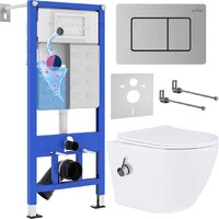 Унитаз подвесной Roxen Antares Bidet в комплекте с инсталляцией StounFix Dual Fresh 6 в 1 968424 (кнопка: сатин) — Chaika Market
