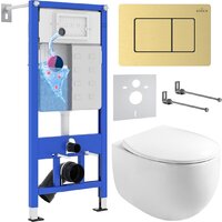 Унитаз подвесной Roxen Egg в комплекте с инсталляцией StounFix Dual Fresh 6 в 1 968475 (кнопка: брашированное золото) — Chaika Market