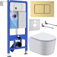 Унитаз подвесной Roxen Simple compact в комплекте с инсталляцией StounFix Dual Fresh 6 в 1 968480 (кнопка: брашированное золото) — Chaika Market