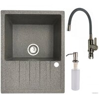 Кухонная мойка БелЭворс Vega L + смеситель W74004-9 + дозатор L405-1 (серый/сатин) — Chaika Market