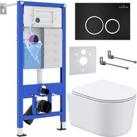 Унитаз подвесной Roxen Simple Compact в комплекте с инсталляцией StounFix Dual Fresh 6 в 1 911522 (кнопка: черный матовый) — Chaika Market