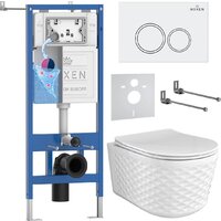 Унитаз подвесной Roxen Vine Tornado в комплекте с инсталляцией StounFix Dual Fresh 6 в 1 979007 (кнопка: белый глянцевый) — Chaika Market