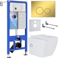 Унитаз подвесной Roxen Cube bidet в комплекте с инсталляцией StounFix Dual Fresh 6 в 1 968094 (кнопка: золото глянцевое ) — Chaika Market