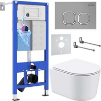 Унитаз подвесной Roxen Simple Compact в комплекте с инсталляцией StounFix Dual Fresh 6 в 1 919136 (кнопка: хром матовый) — Chaika Market
