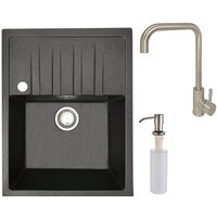Кухонная мойка БелЭворс Vega L + смеситель W4998-4 + дозатор L405-1 (черный/сатин) — Chaika Market