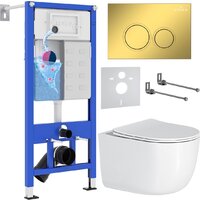 Унитаз подвесной Roxen Vortex в комплекте с инсталляцией StounFix Dual Fresh 6 в 1 968046 (кнопка: золото глянцевое) — Chaika Market