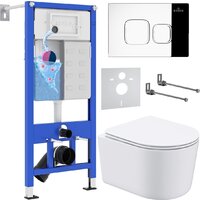 Унитаз подвесной Roxen Simple Compact в комплекте с инсталляцией StounFix Dual Fresh 6 в 1 918025 (кнопка: хром глянец) — Chaika Market