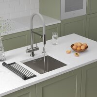 Кухонная мойка Roxen Uno 560210-44 (440*440) сатин под столешницу (с ролл-матом и дозатором) - Изображение №2 — Chaika Market