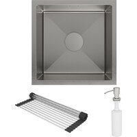 Кухонная мойка Roxen Uno 560210-44 (440*440) сатин под столешницу (с ролл-матом и дозатором) - Изображение №4 — Chaika Market