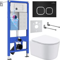Унитаз подвесной Roxen Simple Compact в комплекте с инсталляцией StounFix Dual Fresh 6 в 1 917914 (кнопка: черный матовый) — Chaika Market