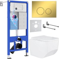 Унитаз подвесной Roxen Boro в комплекте с инсталляцией StounFix Dual Fresh 6 в 1 968023 (кнопка: золото глянцевое ) — Chaika Market