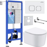 Унитаз подвесной Roxen Simple Compact в комплекте с инсталляцией StounFix Dual Fresh 6 в 1 916803 (кнопка: белый глянец) — Chaika Market