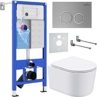Унитаз подвесной Roxen Simple Compact в комплекте с инсталляцией StounFix Dual Fresh 6 в 1 915792 (кнопка: хром матовый) — Chaika Market