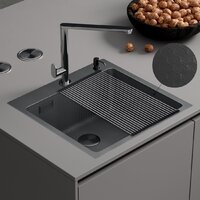 Кухонная мойка Roxen Snake 560220-45-BS PVD графит/текстурная поверхность (с ролл-матом и дозатором) - Изображение №2 — Chaika Market