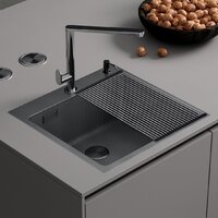 Кухонная мойка Roxen Snake 560220-45-BS PVD графит/текстурная поверхность (с ролл-матом и дозатором) — Chaika Market