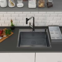 Кухонная мойка Roxen Simple 560220-60B PVD графит (с коландером и дозатором) - Изображение №3 — Chaika Market