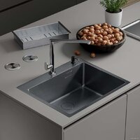 Кухонная мойка Roxen Simple 560220-60B PVD графит (с коландером и дозатором) — Chaika Market