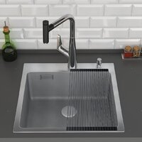 Кухонная мойка Roxen Snake 560220-45-S сатин/текстурная поверхность (с ролл-матом и дозатором) - Изображение №4 — Chaika Market