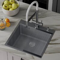 Кухонная мойка Roxen Snake 560220-45-S сатин/текстурная поверхность (с ролл-матом и дозатором) - Изображение №3 — Chaika Market