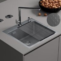 Кухонная мойка Roxen Snake 560220-45-S сатин/текстурная поверхность (с ролл-матом и дозатором) - Изображение №2 — Chaika Market