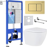 Унитаз подвесной Roxen Antares в комплекте с инсталляцией StounFix Dual Fresh 6 в 1 968454 (кнопка: брашированное золото) - Изображение №1 — Chaika Market