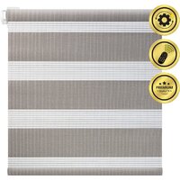 Рулонная электроштора НеоФьюжен Баланс 100х250 левая (серый, белая фурнитура) - Изображение №1 — Chaika Market