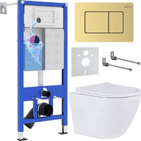 Унитаз подвесной Roxen Antares в комплекте с инсталляцией StounFix Dual Fresh 6 в 1 968451 (кнопка: брашированное золото) — Chaika Market
