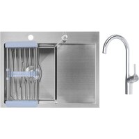 Кухонная мойка Saniteco 6550-L + Spike F9S07000 (хром, с сифоном, дозатором и коландером) — Chaika Market