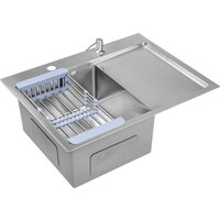 Кухонная мойка Saniteco 6550-L + Spike F9S07000 (хром, с сифоном, дозатором и коландером) - Изображение №2 — Chaika Market