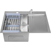 Кухонная мойка Saniteco 6550-L + Spike F9S07000 (хром, с сифоном, дозатором и коландером) - Изображение №3 — Chaika Market