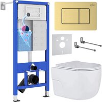 Унитаз подвесной Roxen Porto в комплекте с инсталляцией StounFix Dual Fresh 6 в 1 968478 (кнопка: брашированное золото) - Изображение №1 — Chaika Market
