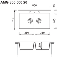 Кухонная мойка Longran Amanda AMG 860.500 20 (alpina/07) - Изображение №2 — Chaika Market