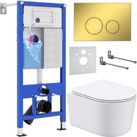 Унитаз подвесной Roxen Simple compact в комплекте с инсталляцией StounFix Dual Fresh 6 в 1 968026 (кнопка: золото глянцевое ) - Изображение №1 — Chaika Market