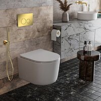 Унитаз подвесной Roxen Simple compact в комплекте с инсталляцией StounFix Dual Fresh 6 в 1 968026 (кнопка: золото глянцевое ) - Изображение №7 — Chaika Market