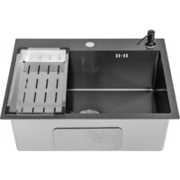 Кухонная мойка Saniteco 6045 Nano + Spike F9S07000 (хром, с сифоном, дозатором и коландером) - Изображение №3 — Chaika Market