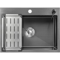 Кухонная мойка Saniteco 6045 Nano + Spike F9S07000 (хром, с сифоном, дозатором и коландером) - Изображение №2 — Chaika Market