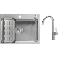 Кухонная мойка Saniteco 6045 + Spike F9S07011 (сатин, с сифоном, дозатором и коландером) — Chaika Market