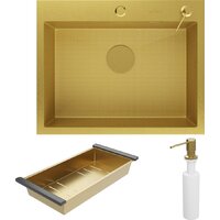 Кухонная мойка Roxen Snake 560220-60-GS PVD Gold золотая/текстурная (с коландером и дозатором) - Изображение №3 — Chaika Market