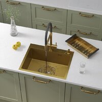 Кухонная мойка Roxen Snake 560220-60-GS PVD Gold золотая/текстурная (с коландером и дозатором) — Chaika Market